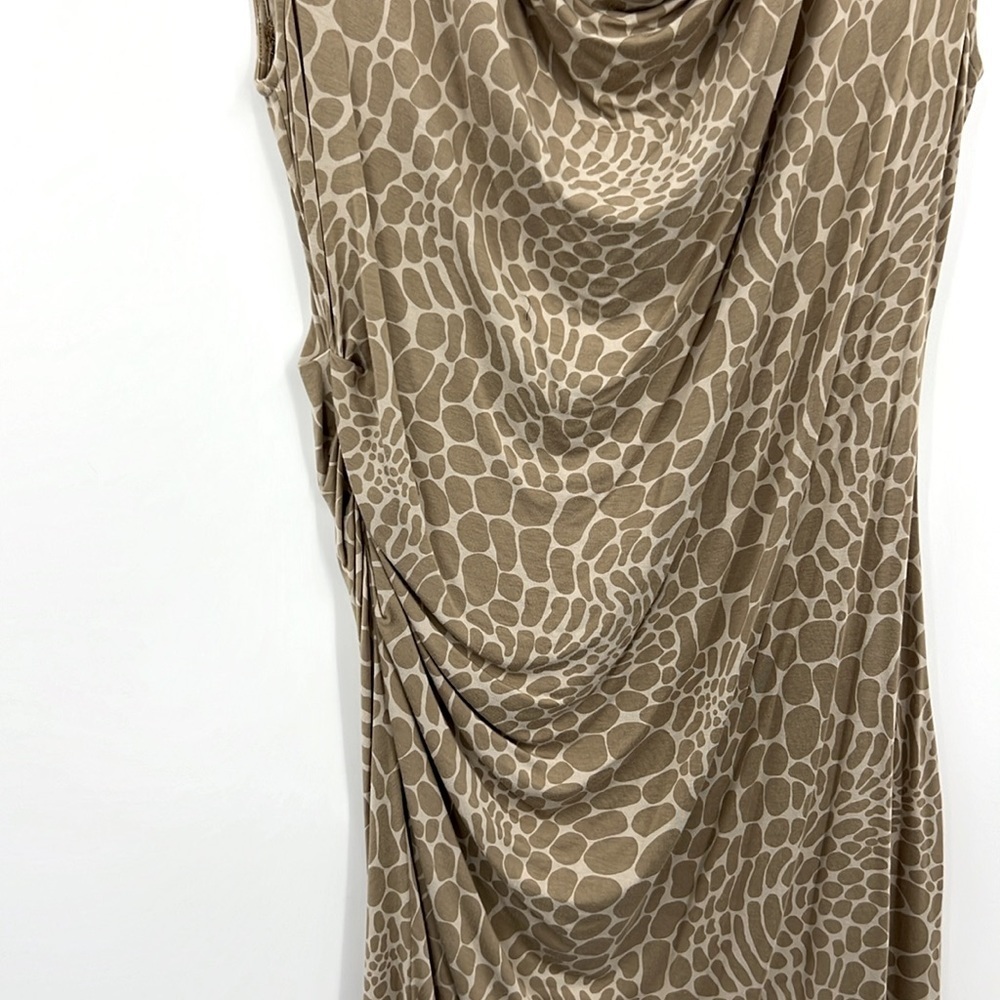 Michael Kors Giraffe Printed Midi Dress Size Large Tan and Cream SZ L - Picture 2 of 8